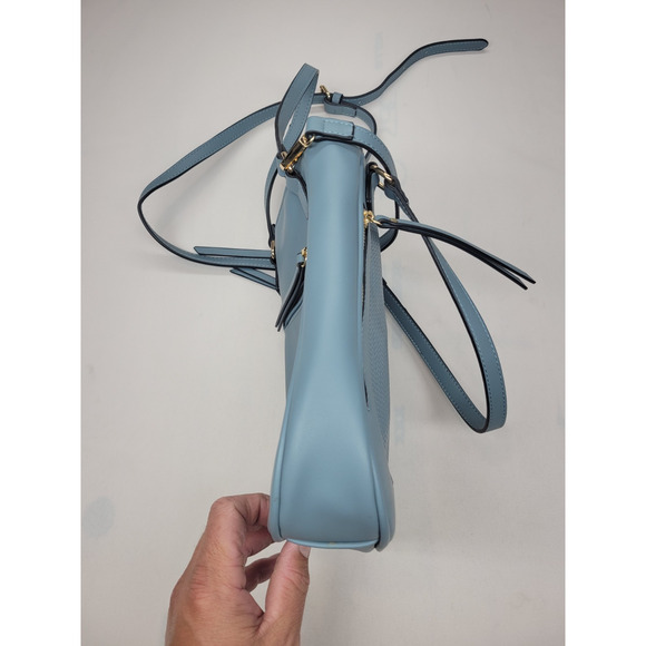 Simply Noelle Purse Handbag Crossbody Blue Woven Vegan Leather Zipper Adjustable - Picture 7 of 14